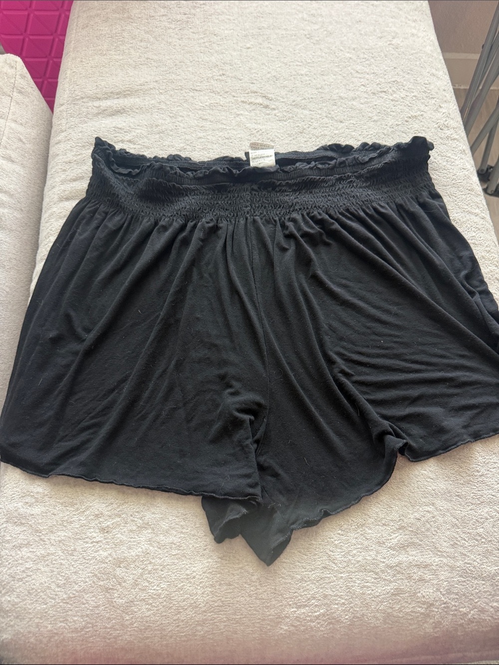 SHEIN Black Smocked High-Waist Lounge Shorts